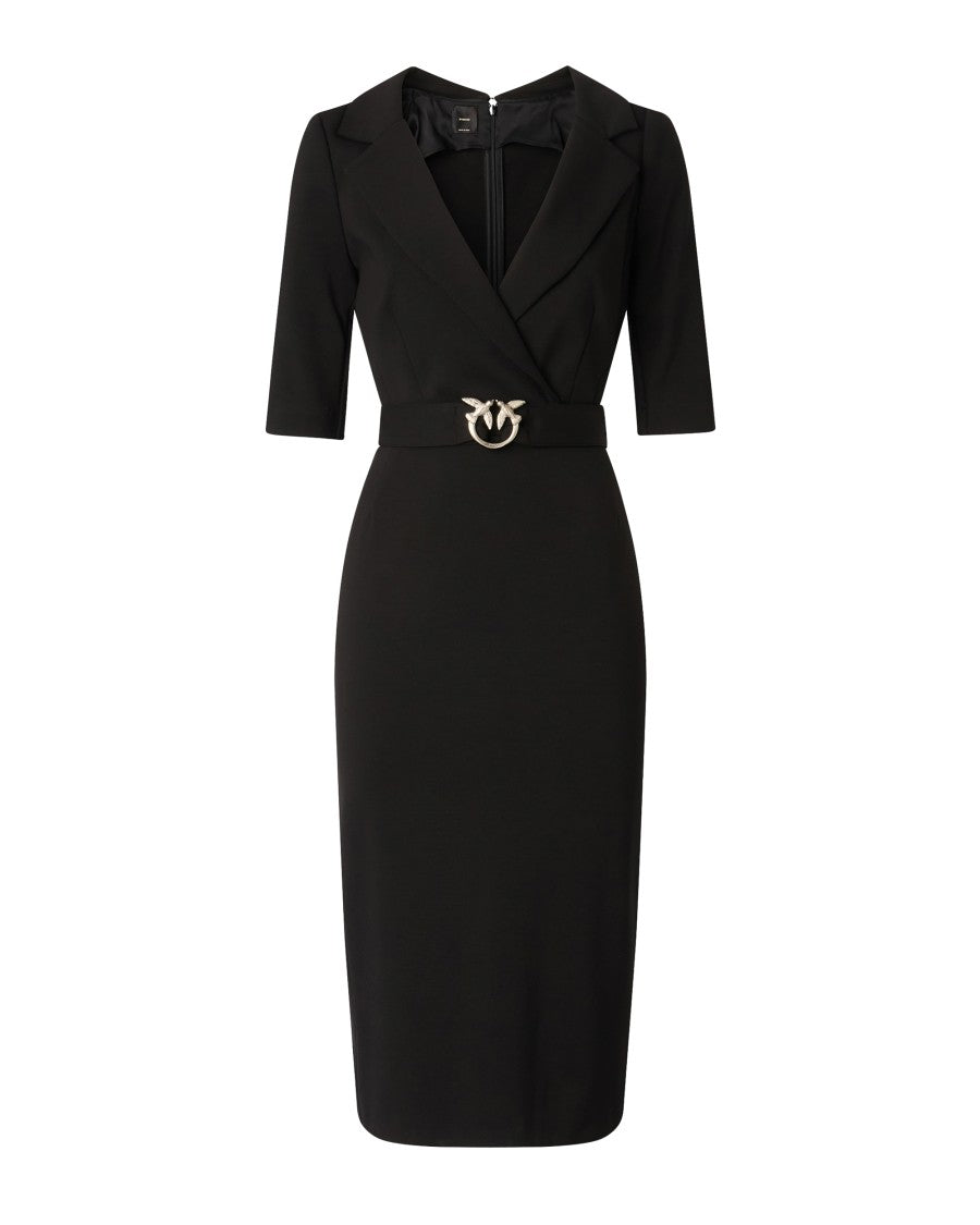 Pinko Fitted Midi Dress With V-Neckline And Logo Belt