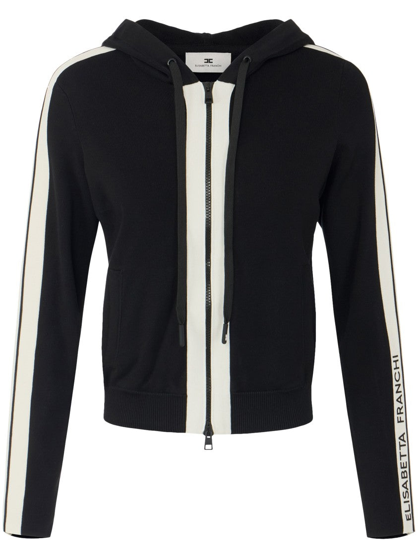 Elisabetta Franchi Hooded Sweater With Contrasting Stripes And Branded Detail
