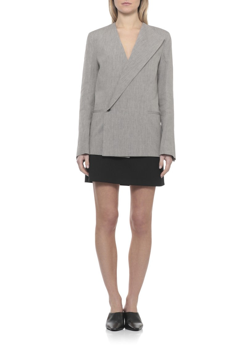 Loulou De Saison Grey Suna Linen-Blend Double-Breasted Blazer