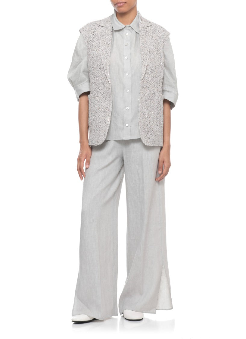 Panicale Grey Sequined Linen-Cotton Blazer