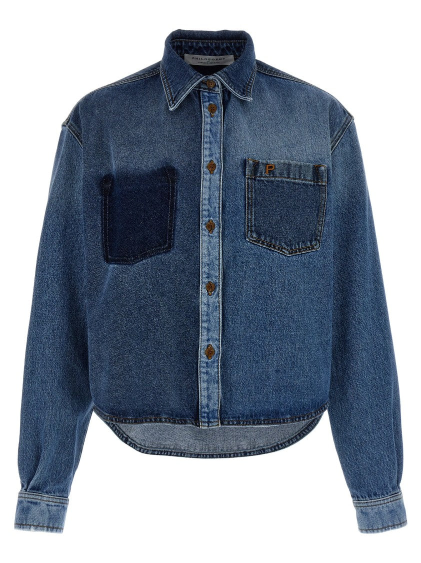 Philosophy Di Lorenzo Serafini Delavé Effect Cotton Denim Shirt
