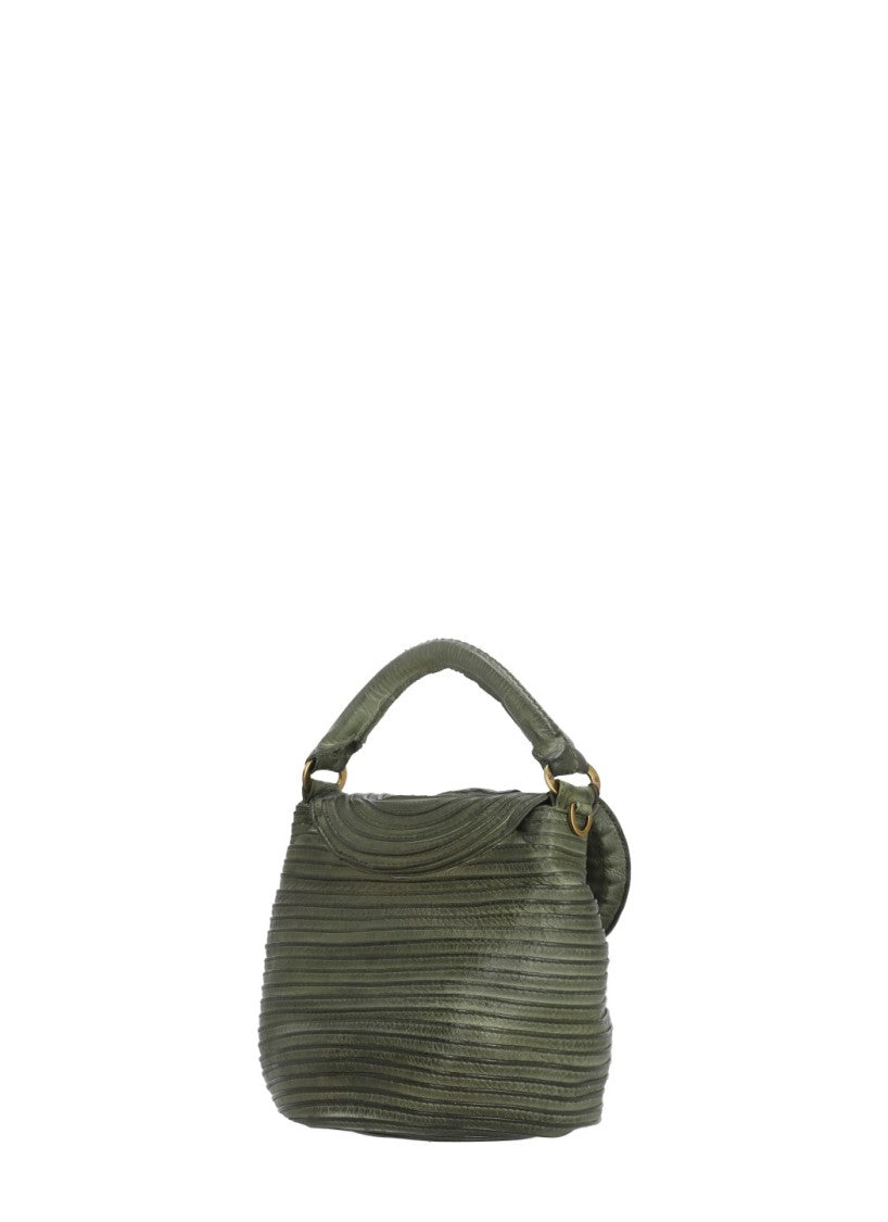 Majo Textured Green Majo Leather Shoulder Bag With Detachable Strap