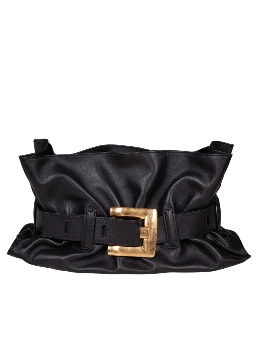 Balmain Anthem Medium Leather Handbag, Black