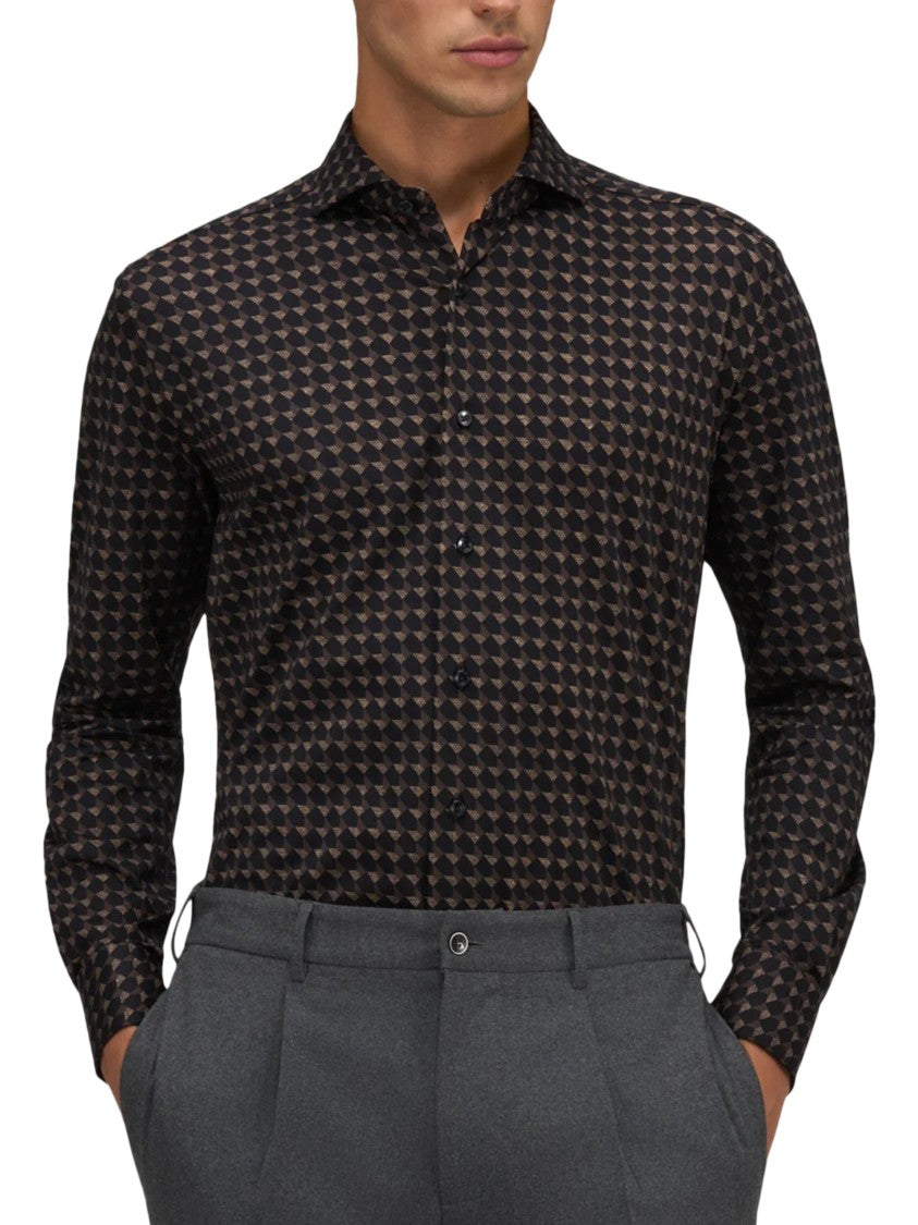 Xacus Geometric Pattern Button-Down Shirt In Black