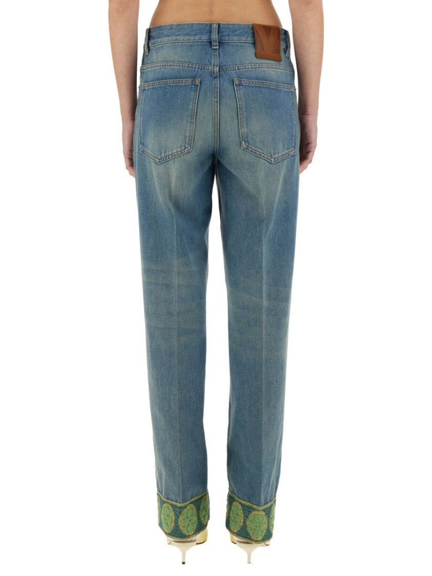 Valentino Denim Pants With Jacquard Edges
