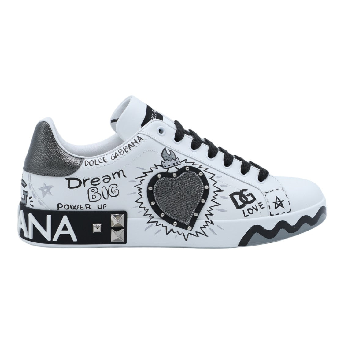 Dolce & Gabbana Graphic-Printed Sneakers With Studded Heart Detail