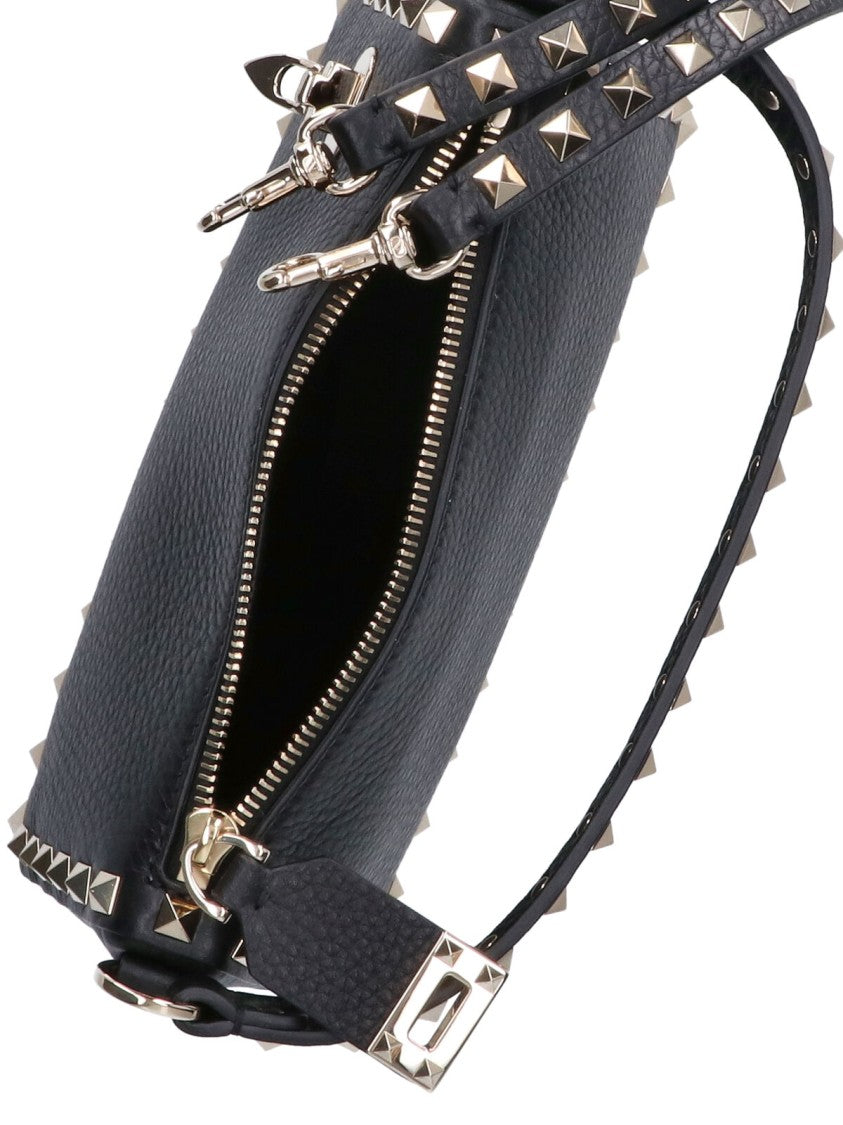 Valentino Garavani Black Rockstud Textured Calfskin Leather Shoulder Bag