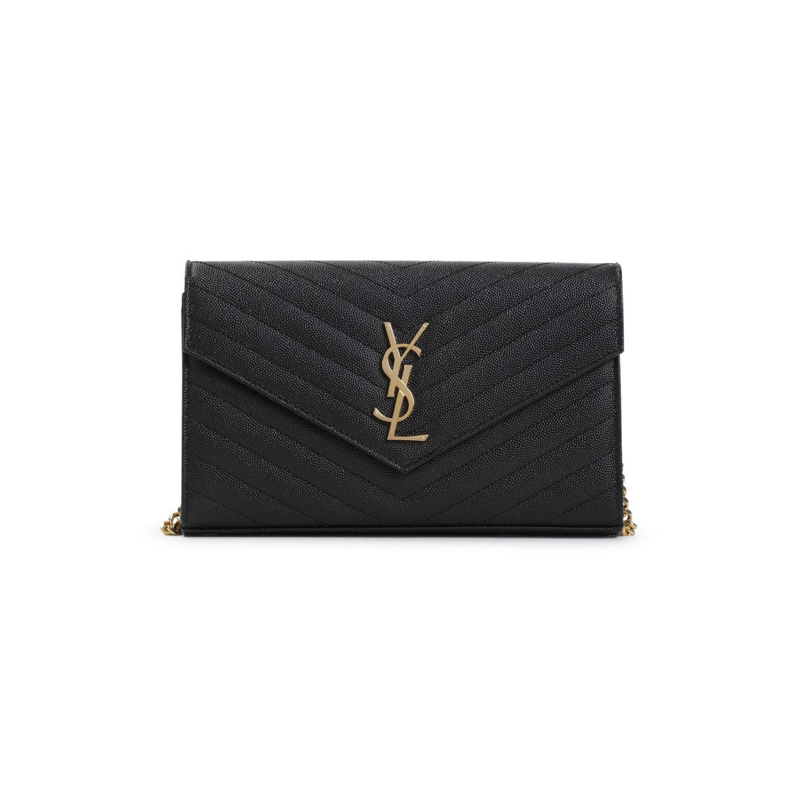 Saint Laurent Black Matelasse Grained Calf Leather Chain Wallet
