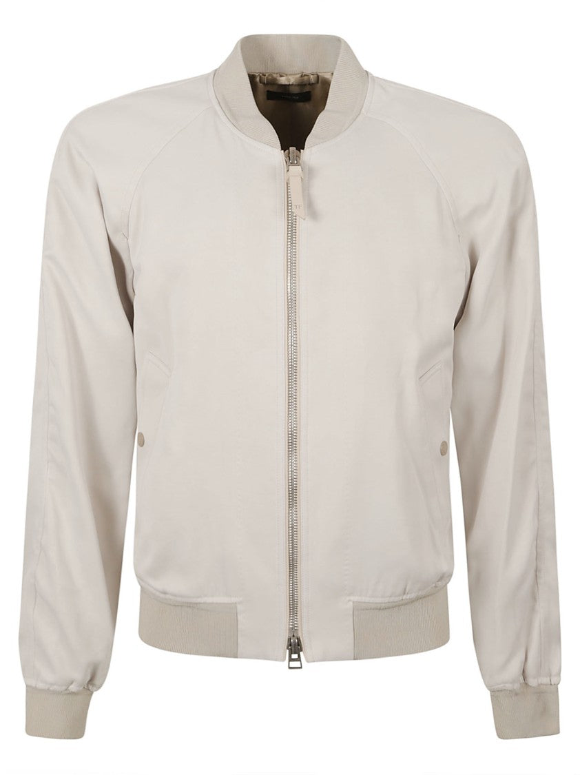 Tom Ford White Zip Closure Coat With Ribbed Cuffs