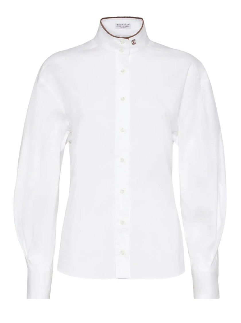 Brunello Cucinelli High Mandarin Collar Long-Sleeved Blouse With Tailored Seams