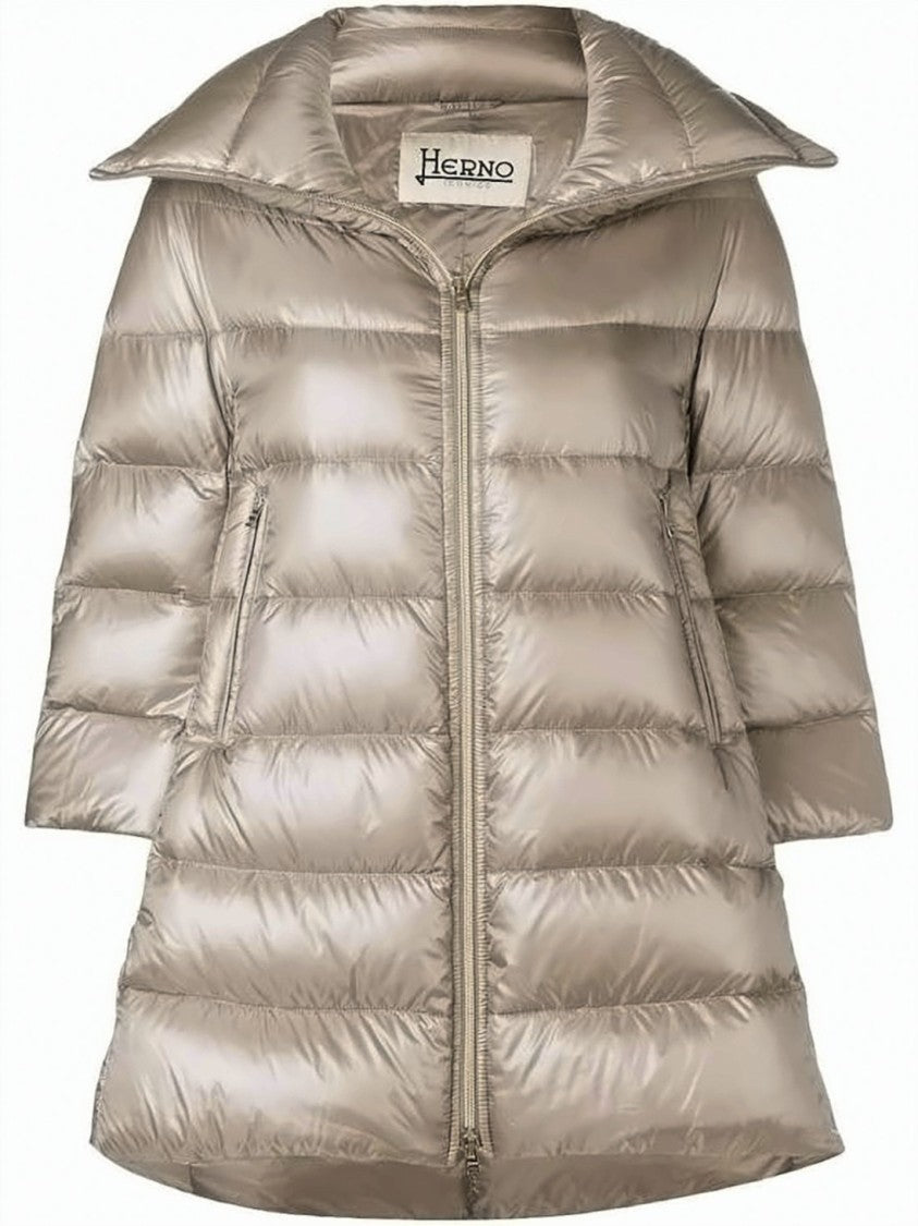 Herno Quilted Down Jacket With Glossy Finish And Flared Silhouette