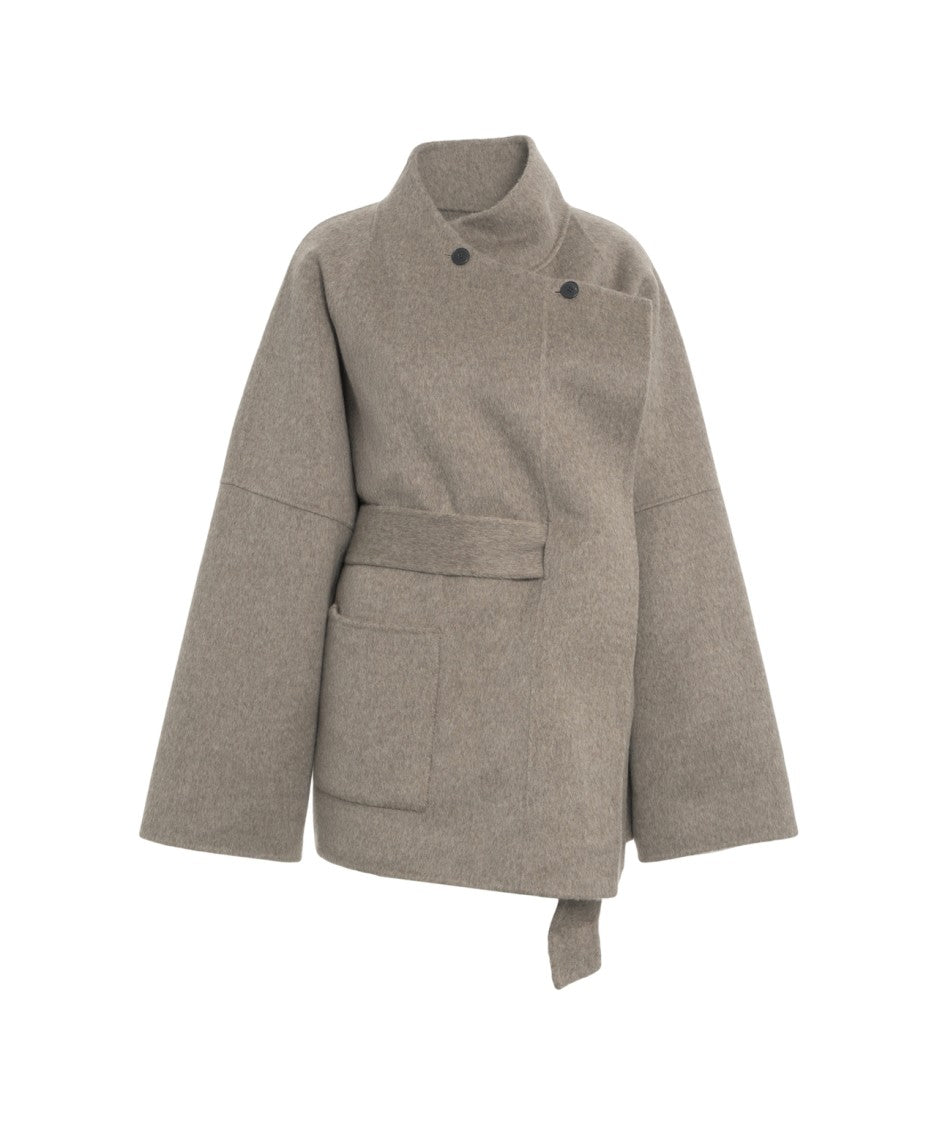 Viktoria Chan Wool Coat With Asymmetrical Wrap Closure And Matching Belt