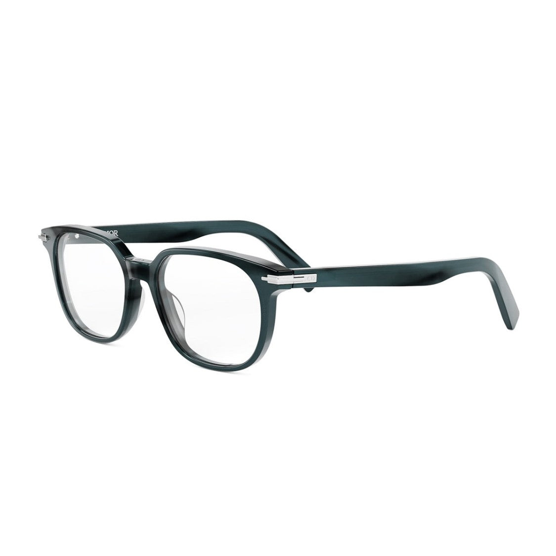 Dior Square Petrol Green Acetate Eyeglasses With Silver Accents