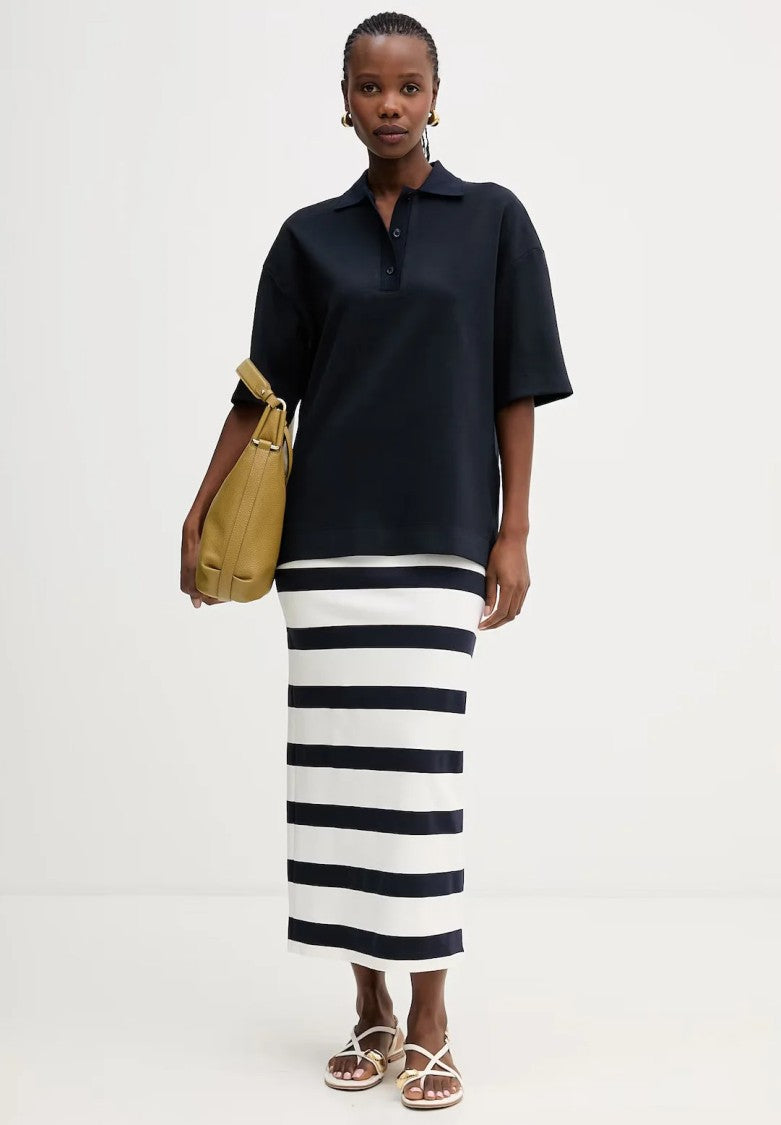 Max Mara Navy Striped Viscose Midi Skirt