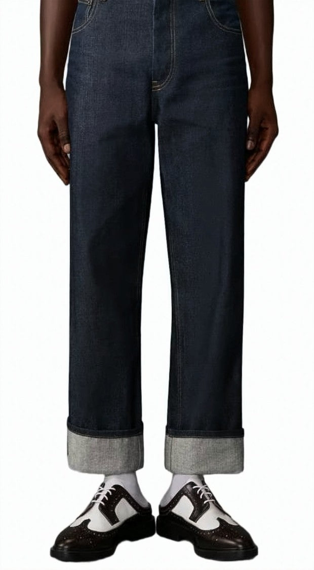 Thom Browne Straight-Leg Selvedge Denim Pants With Cuffed Hem
