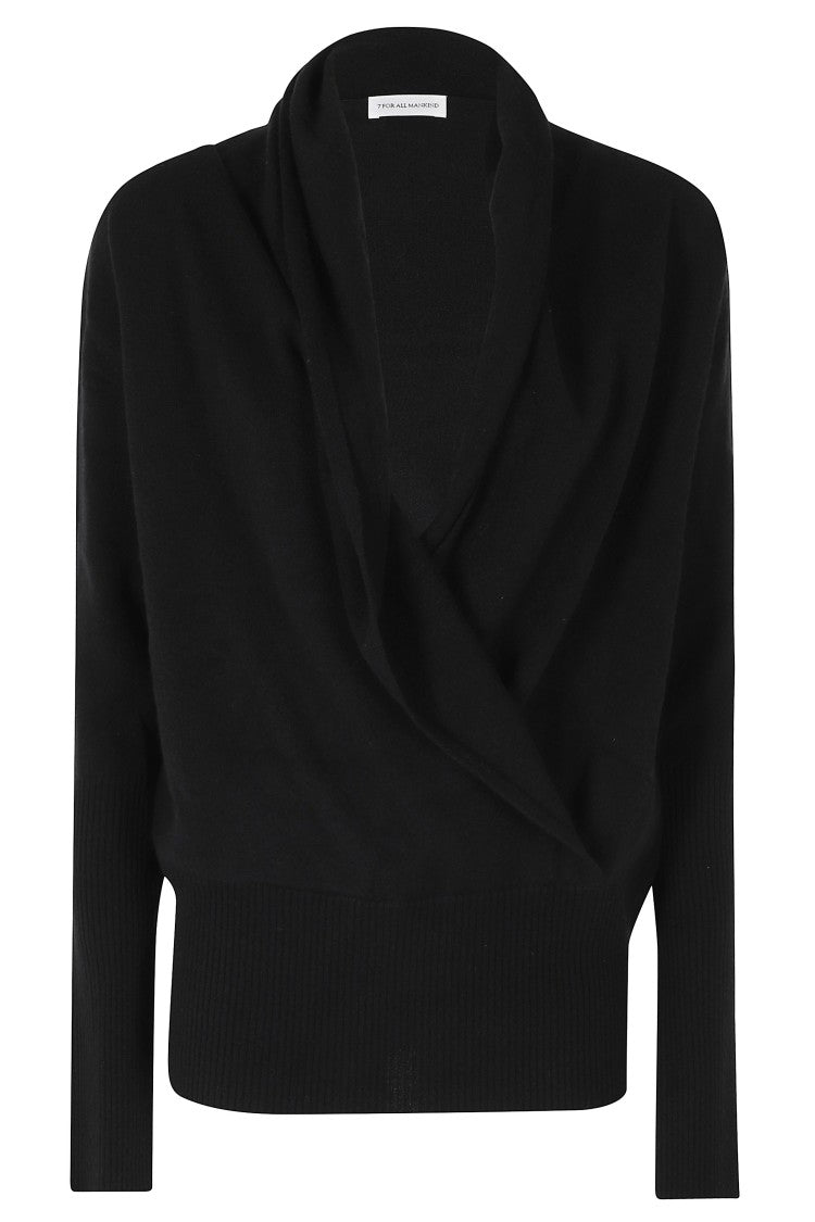 7 For All Mankind Eclipse Draped V-Neck Wool-Cashmere Sweater