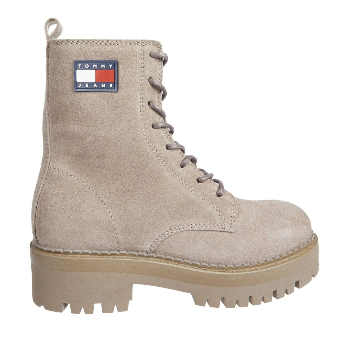 Tommy Jeans Beige Urban Lace-Up Chunky Rubber Sole Suede Boots