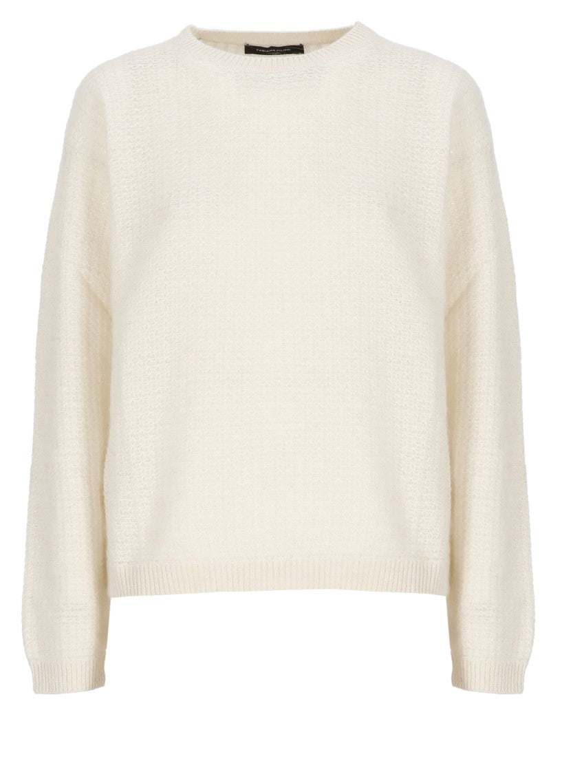 Fabiana Filippi Ivory Wool Blend Sweater With Lurex Accents And Ribbed Trims