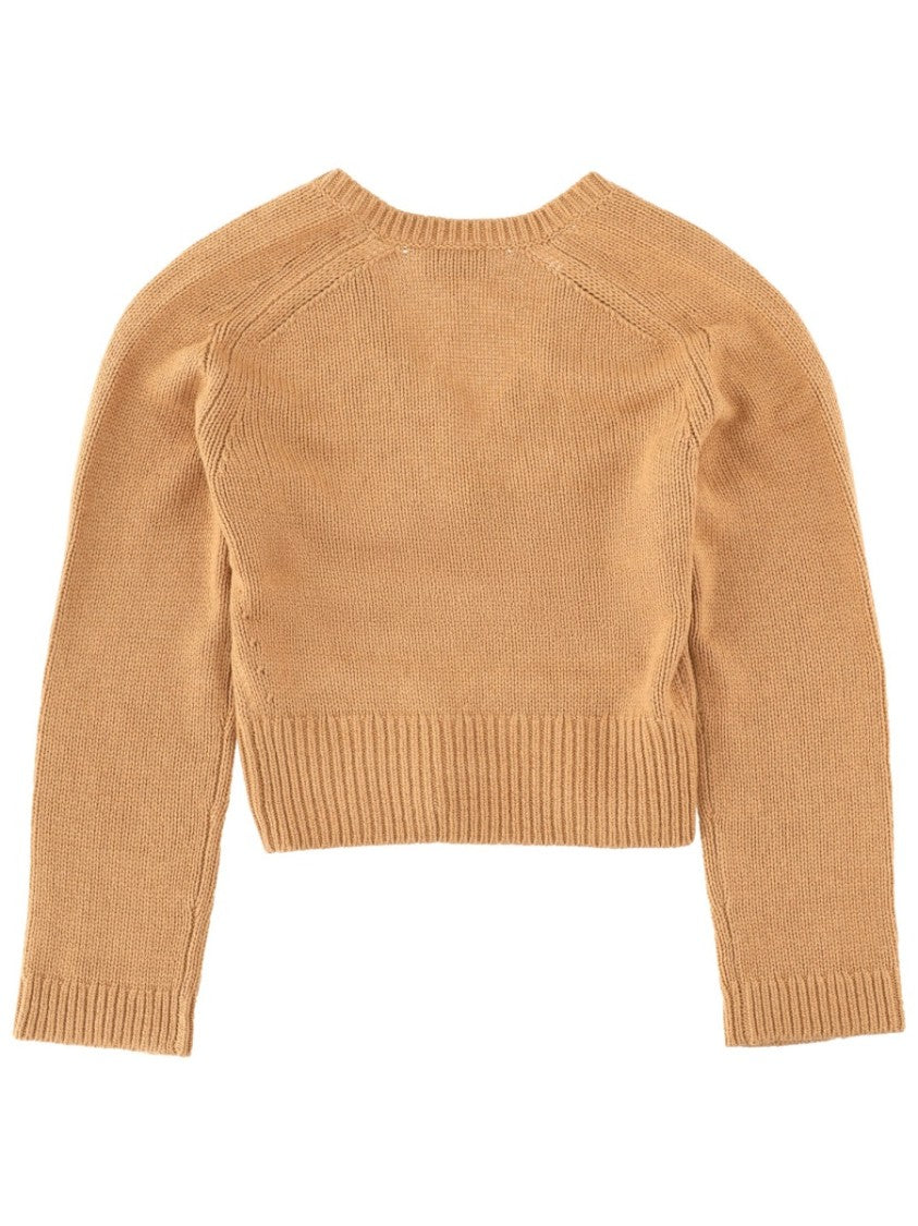 Ganni Beige Cropped V-Neck Sweater