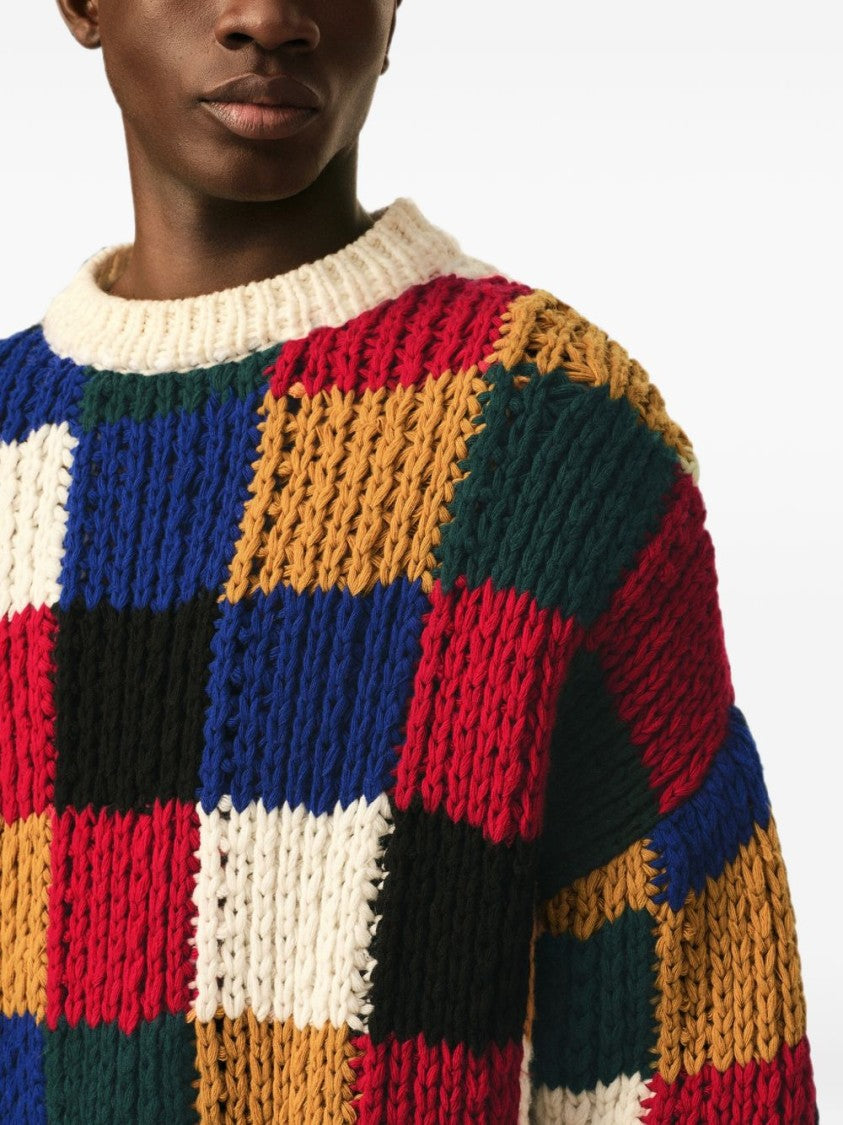 Ami Paris Chunky Knit Sweater With Bold Checkered Pattern