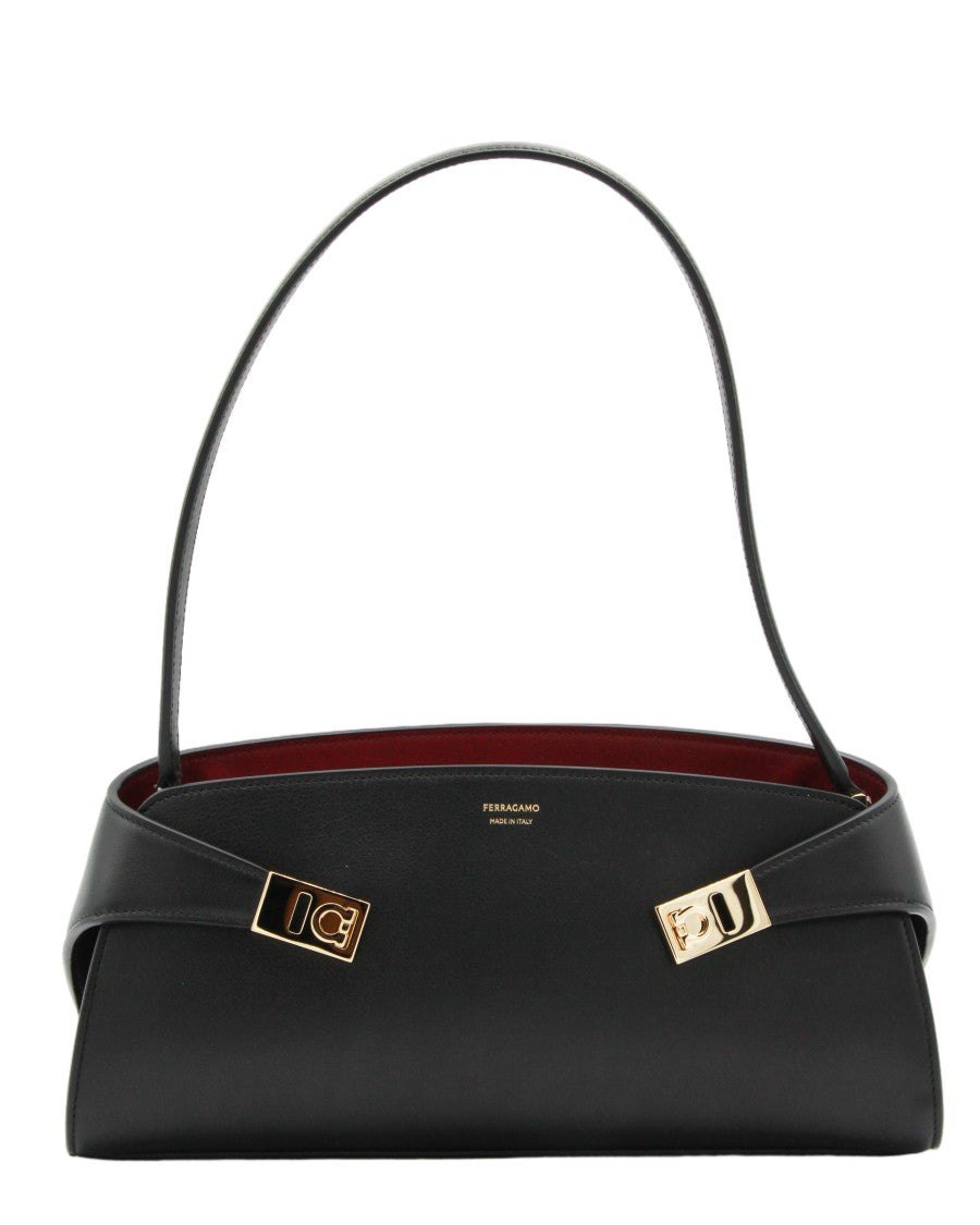 Ferragamo Rectangular Handbag With Gold-Tone Accents And Rich Interior