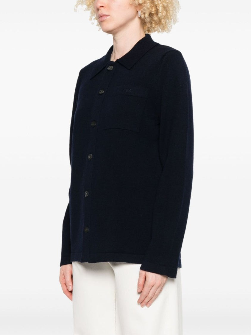 A.P.C. Midnight Blue Wool Shirt With Chest Pocket