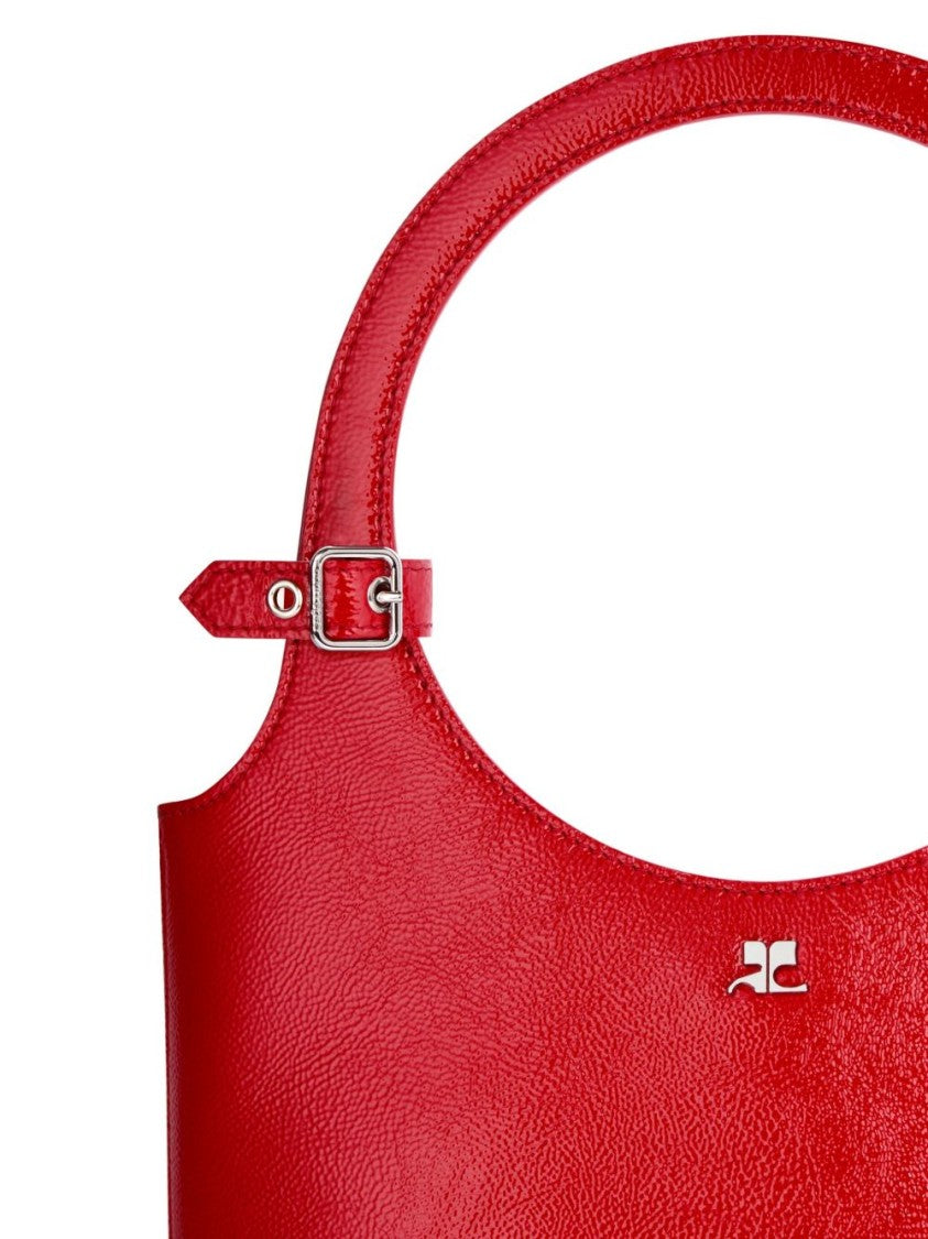 Courrèges Curved Red Handbag In Top Grain Bovine Leather