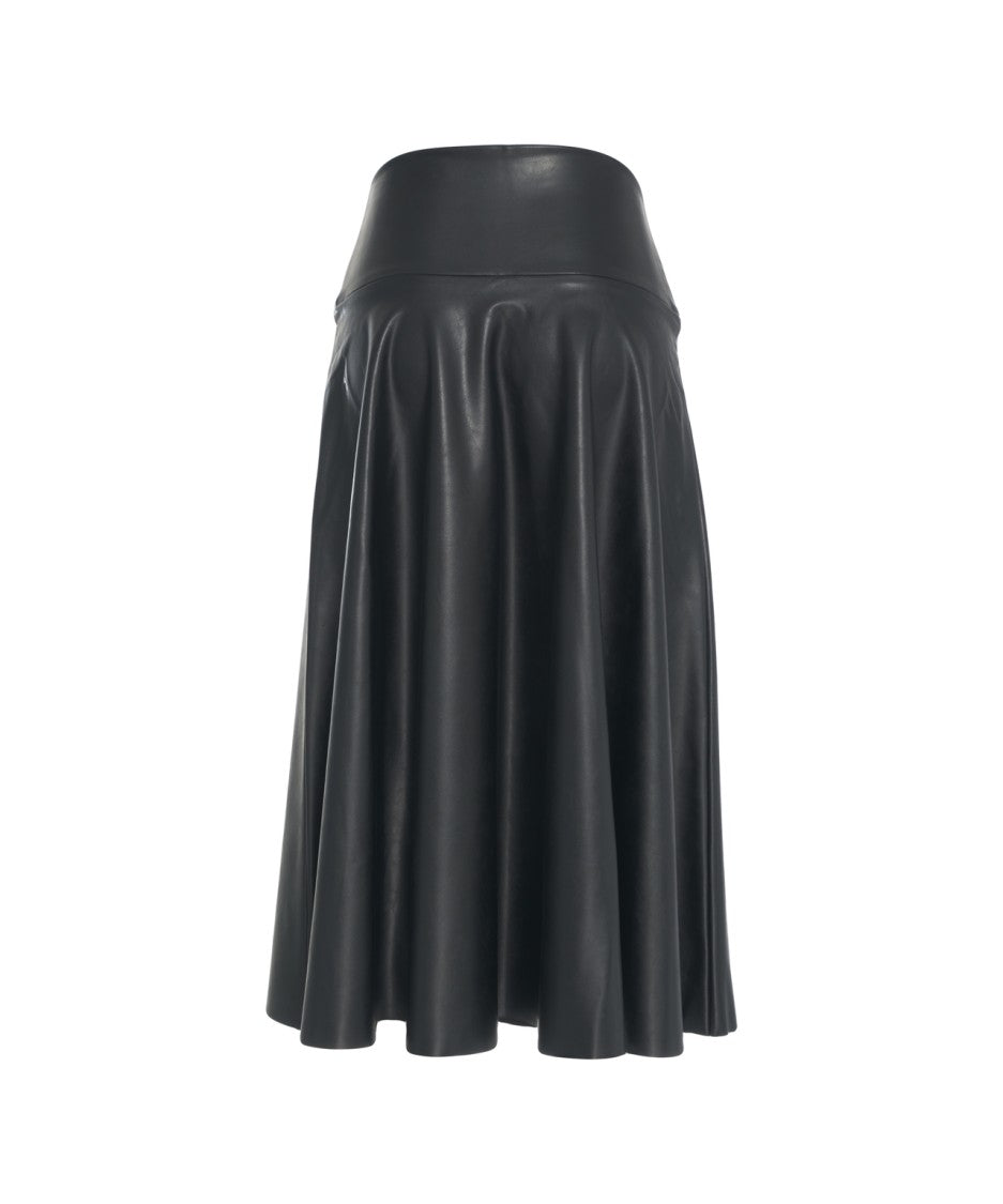 Norma Kamali Midi-Length Skirt In Smooth Faux Leather With High Waist