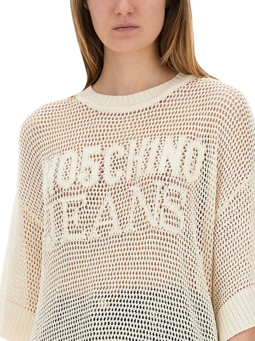 Moschino Mesh Knit Top With Logo