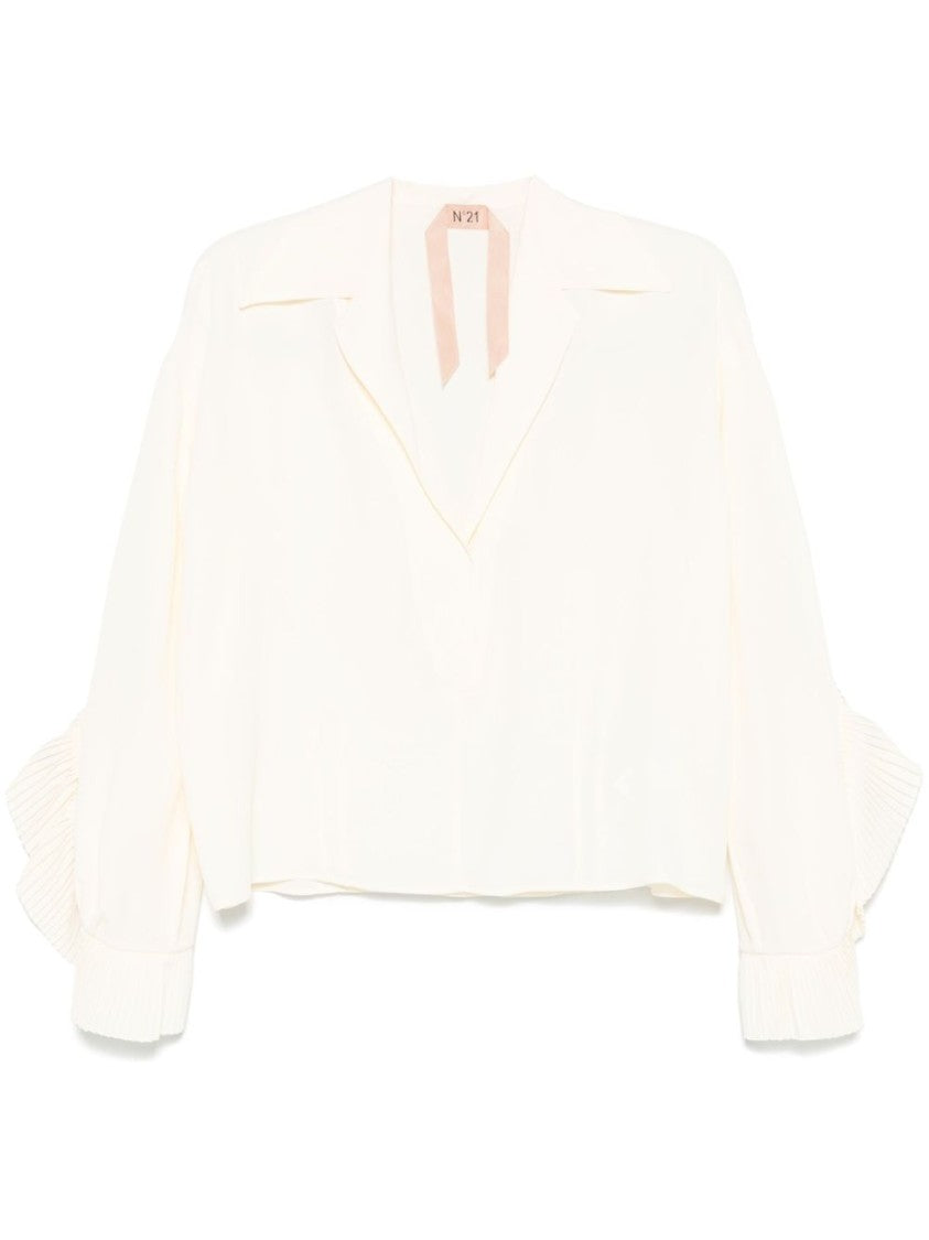 N°21 White Pleated Ruffle Sleeve Blouse