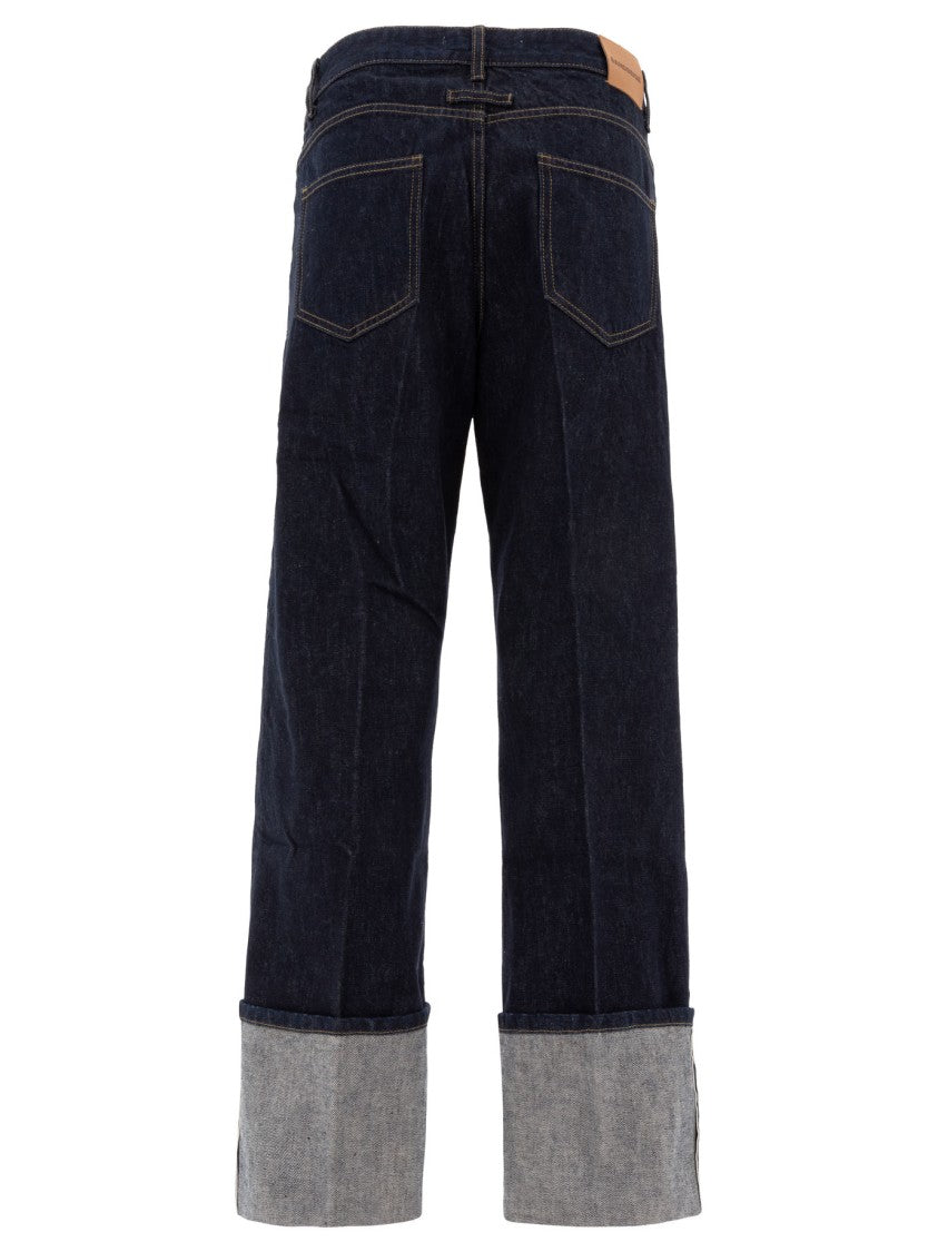 Sandbeige Indigo Straight-Leg Jeans With Cuffed Hem