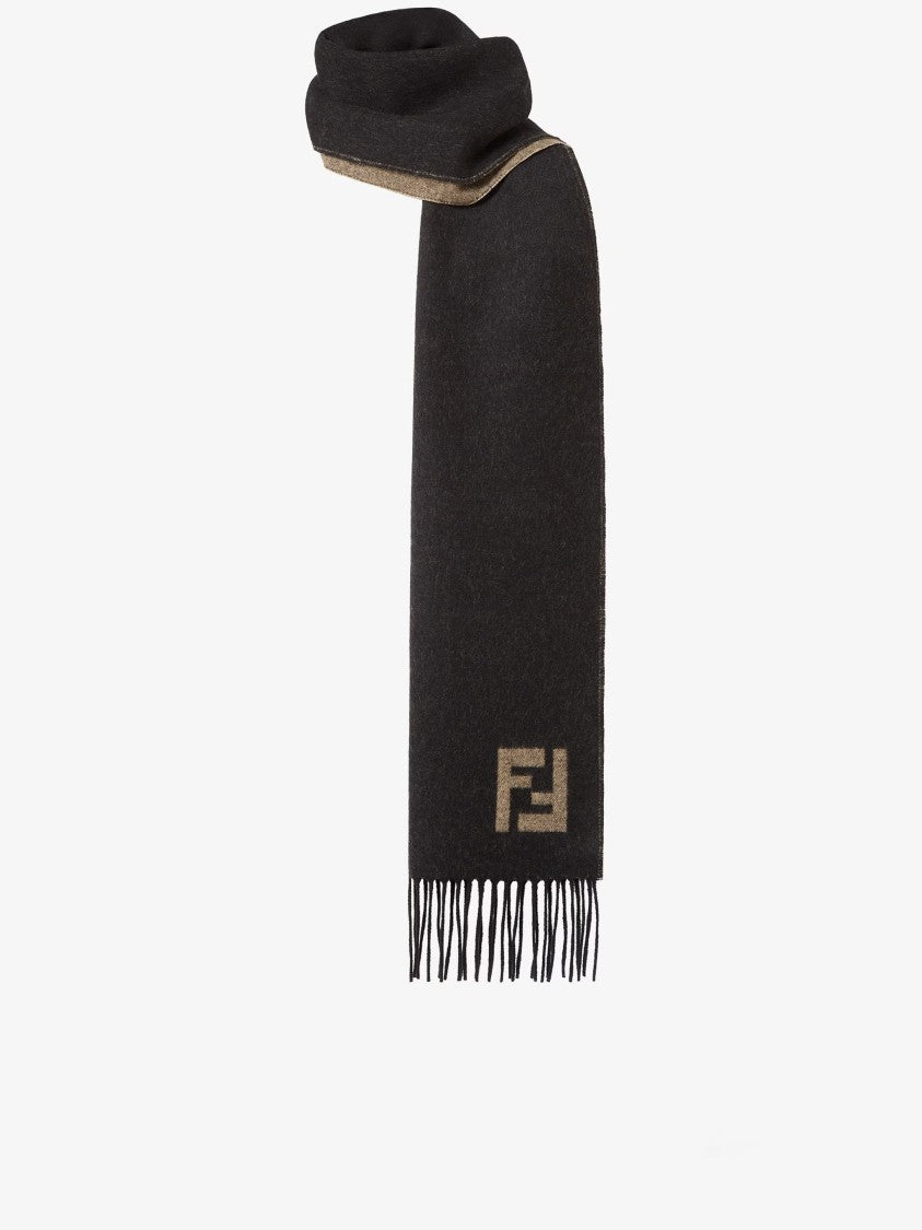 Fendi Ff Reversible Fringed Brown Tones Scarf