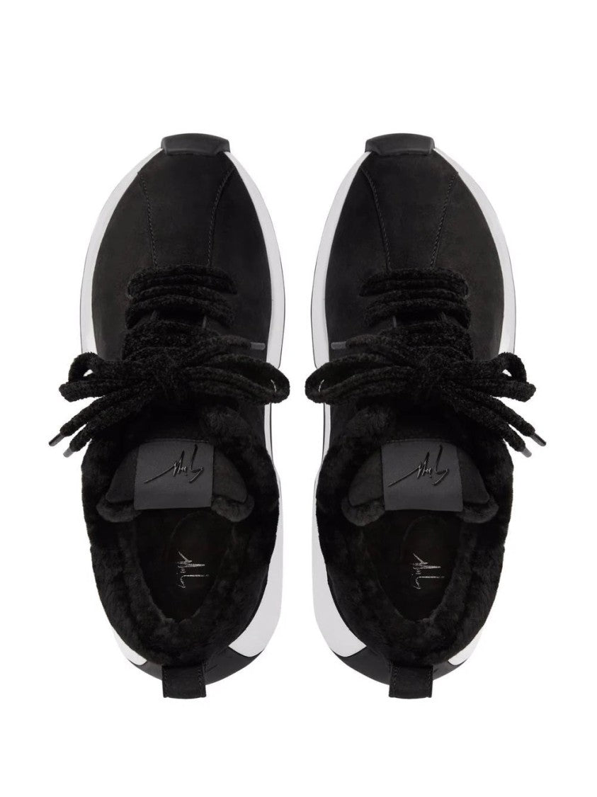 Giuseppe Zanotti Black Leather Trainers With Textured Detailing And Rubber Sole