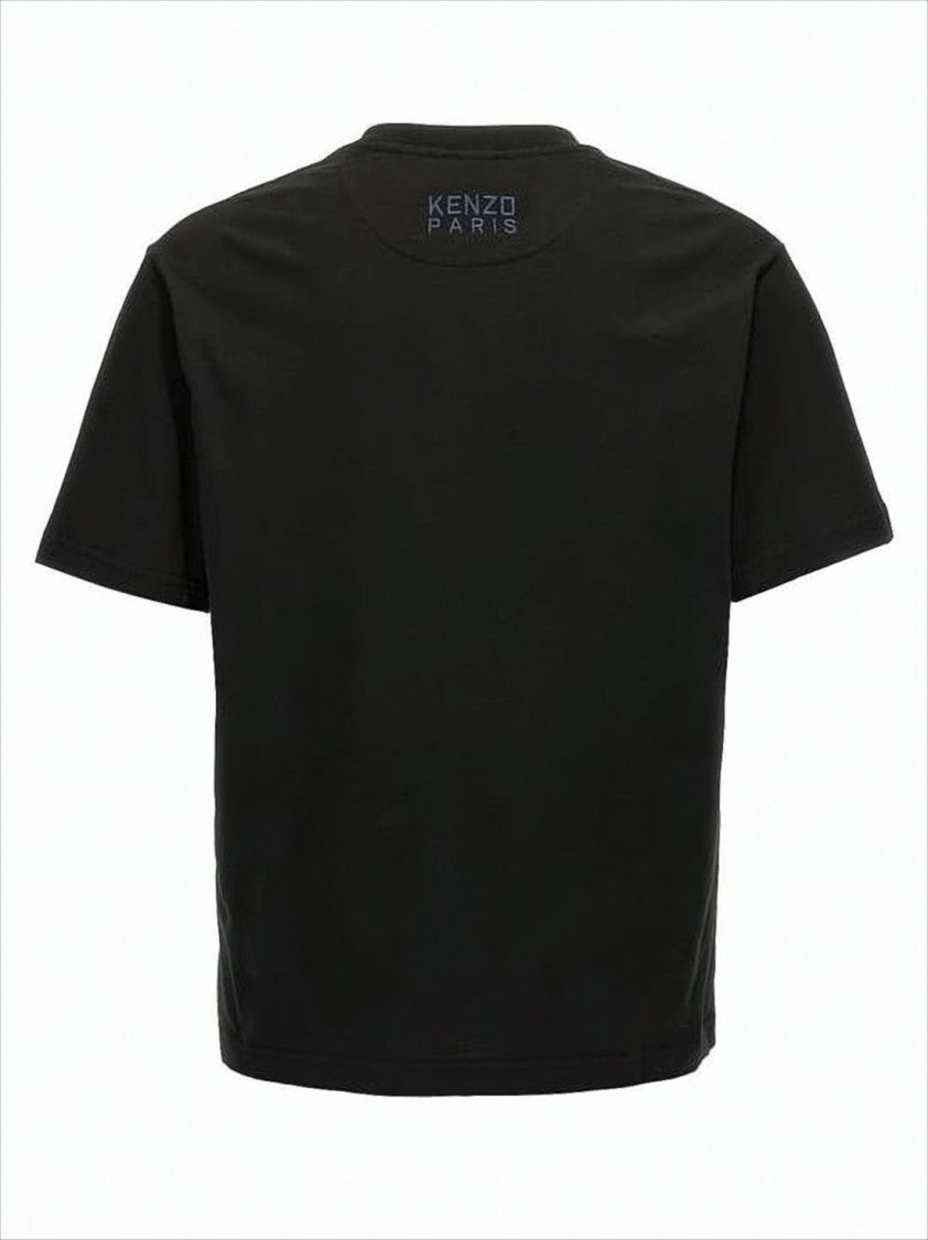 Kenzo Short-Sleeved Black Cotton T-Shirt With Embroidered Tiger Emblem
