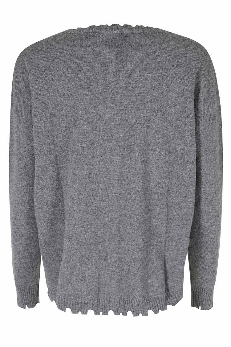Kujten Mela Gray Fringed Crewneck Cashmere Sweater