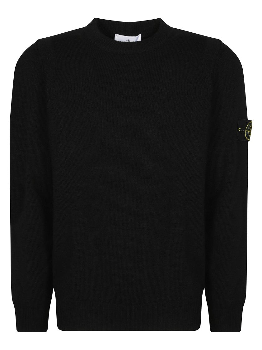 Stone Island Ribbed Texture Black Crew Neck Sweater