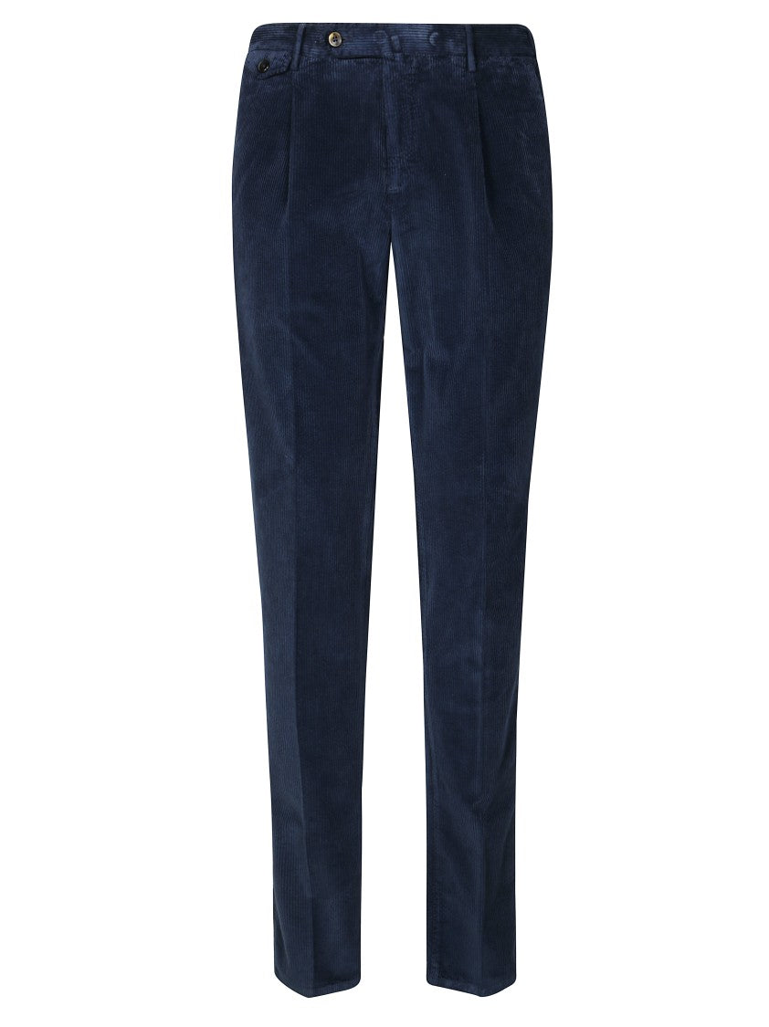 Pt01 Single Pleat Brown Tailored Trousers In Washed Velvet