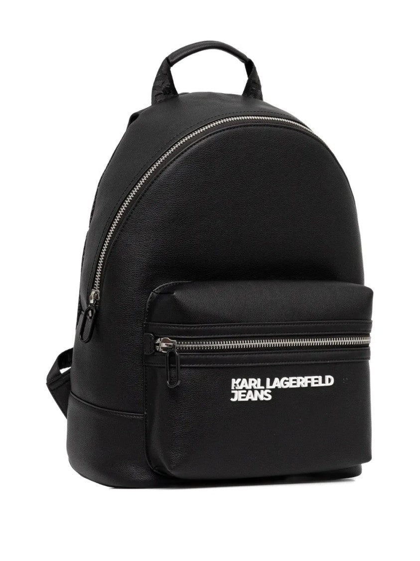 Karl Lagerfeld Structured Black Backpack With Adjustable Straps And Versatile Carrying Options