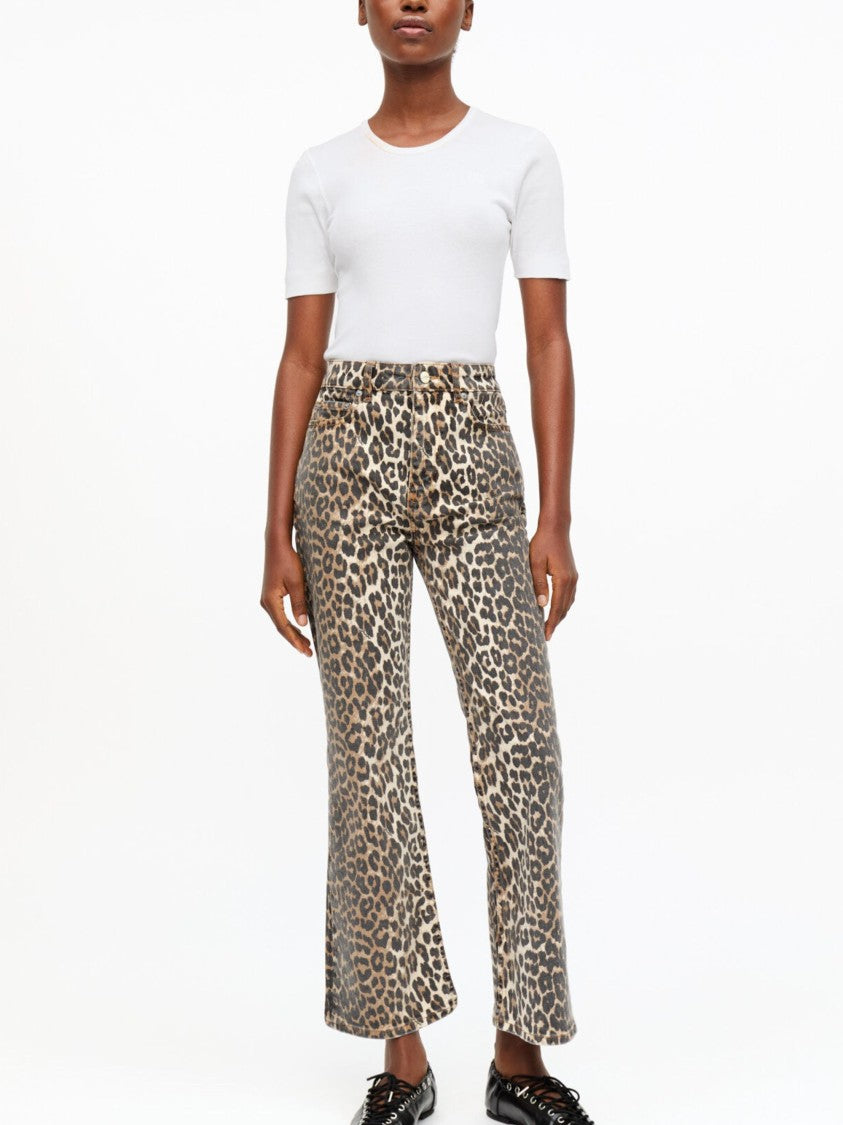 Ganni Multicolor Animal Print Cotton Crop Jeans