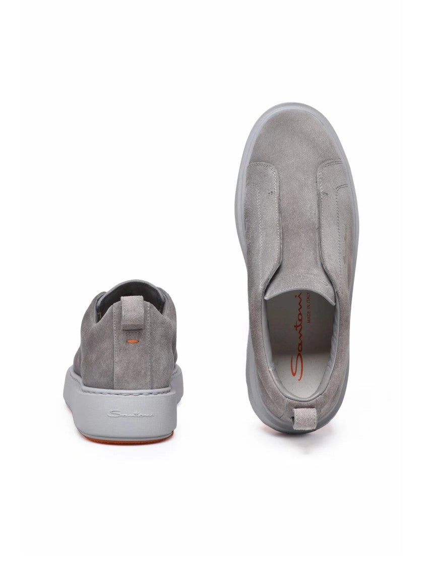Santoni Grey Slip-On Suede Sneakers