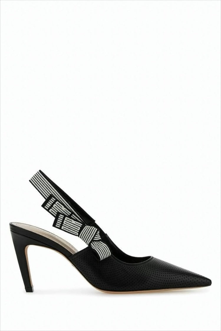 Christian Dior Perforated Leather Pumps With Striped Slingback And Bow Detail