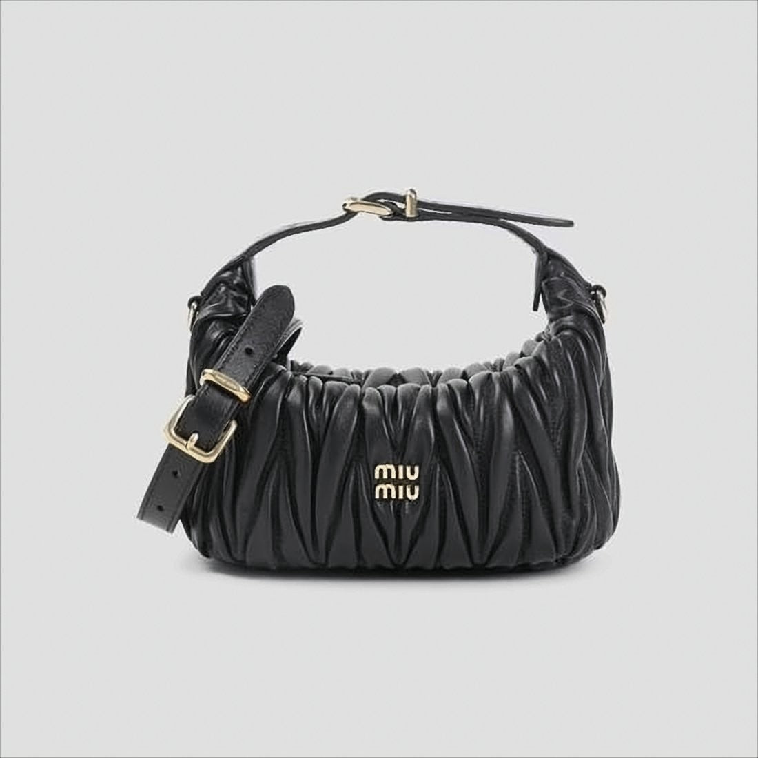Miu Miu Ruched Lambskin Shoulder Bag With Gold-Tone Accents