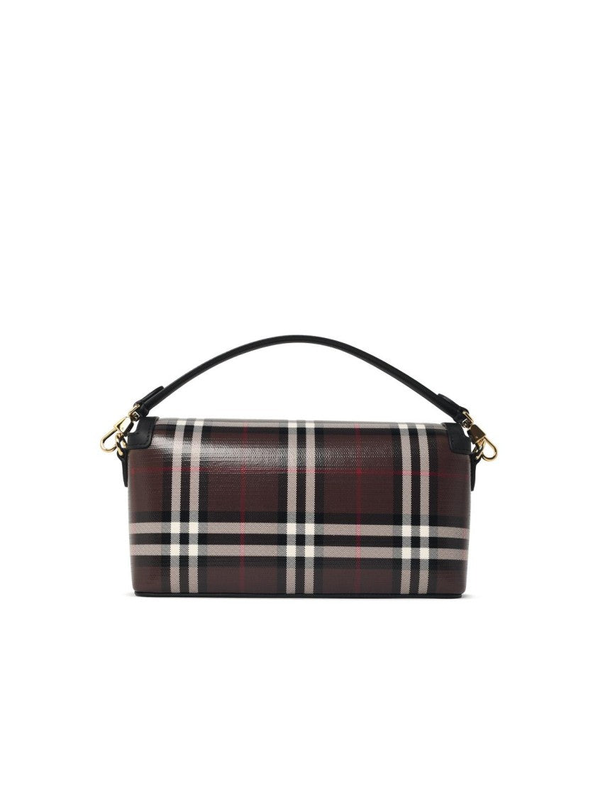 Burberry Rectangular Shoulder Bag With Detachable Handle In Chocolate Cotton Blend