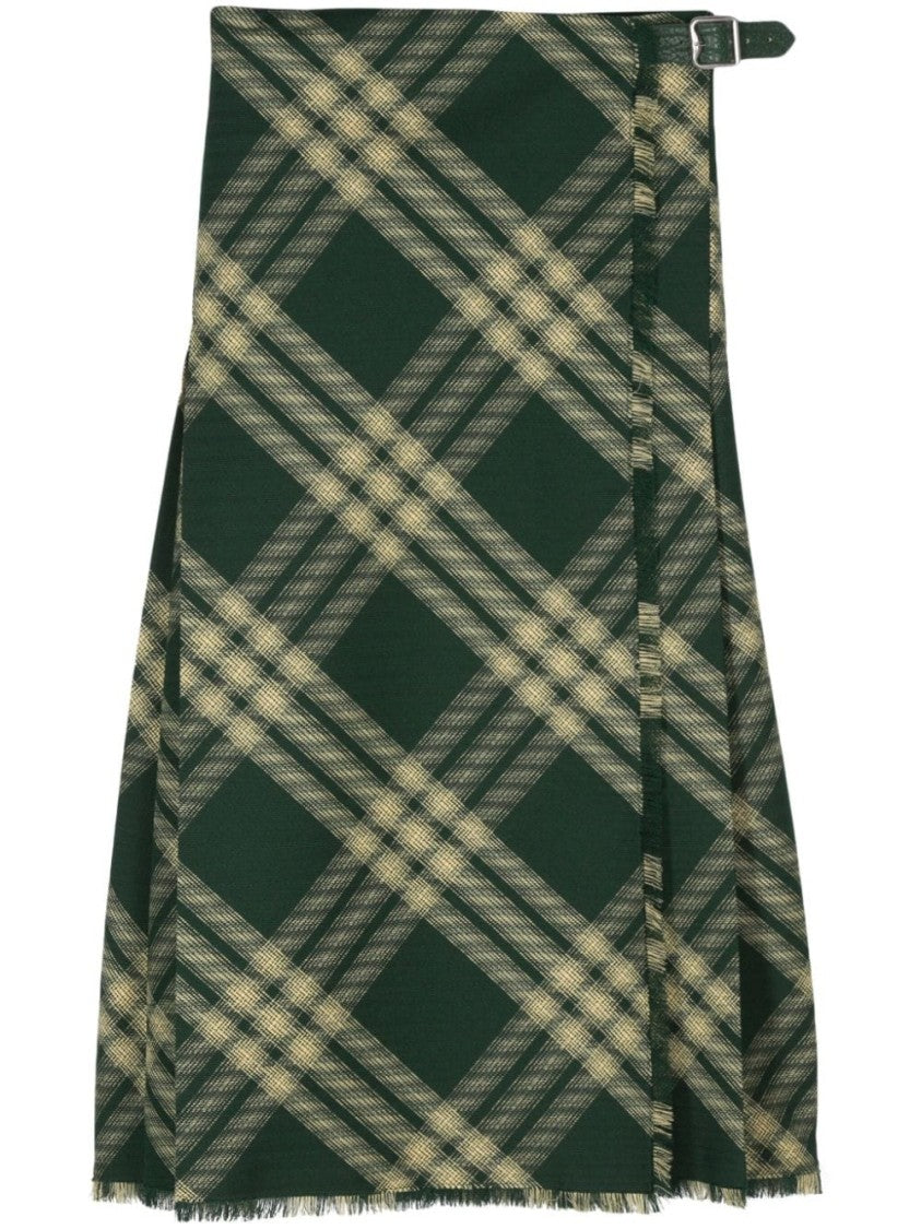 Burberry Green Check Design Wool Skirt