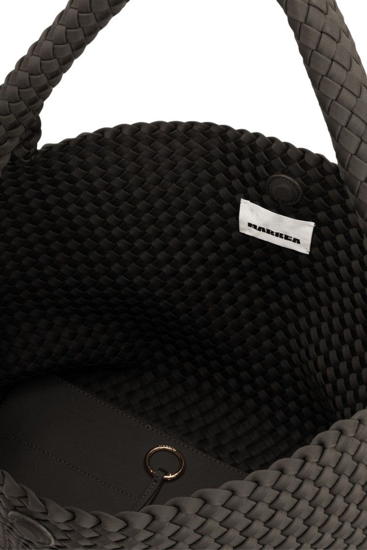 Marrea Spacious Black Neoprene Bucket Bag With Woven Texture