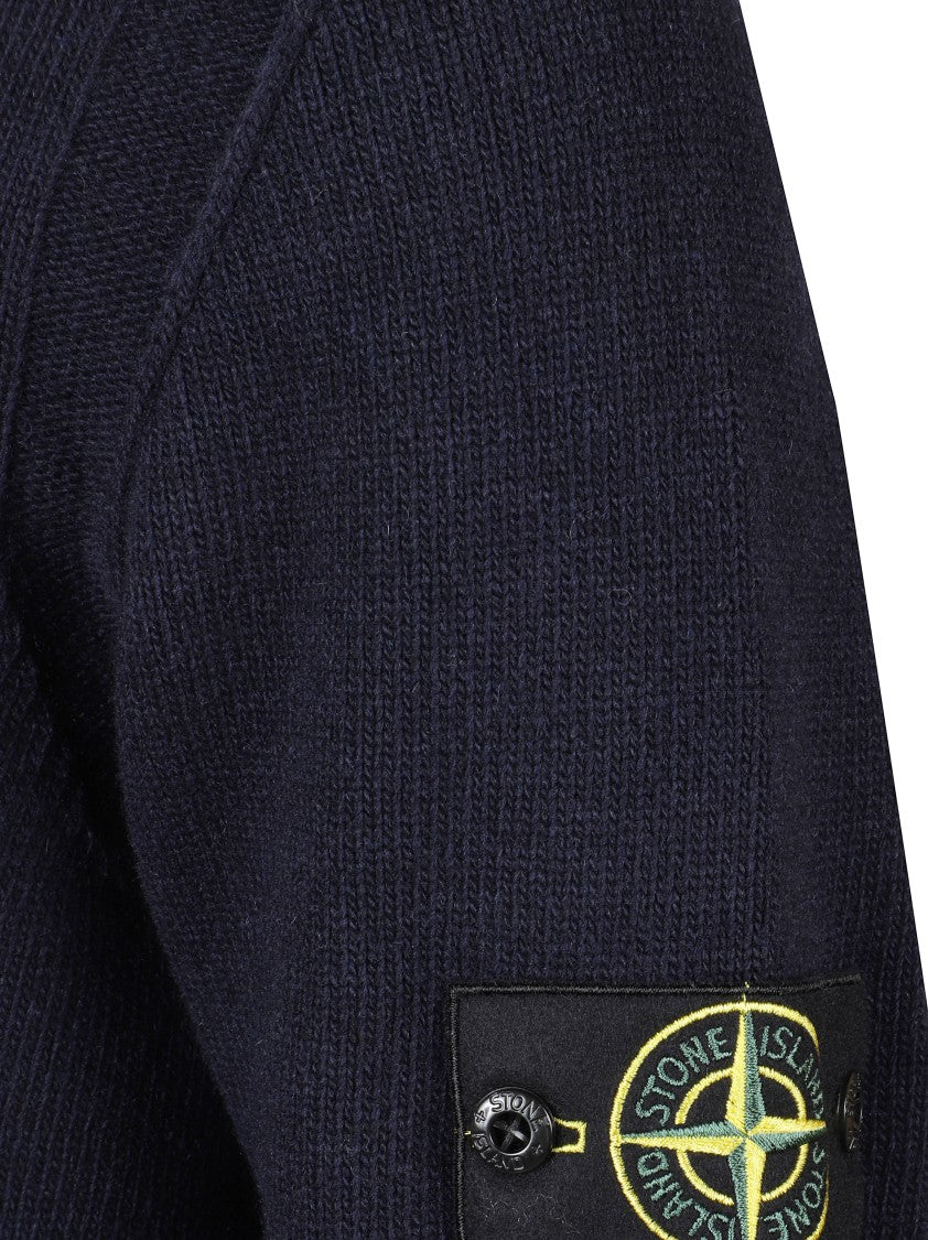 Stone Island Crew Neck Fitted Sweater With Ribbed Texture And Logo Detail