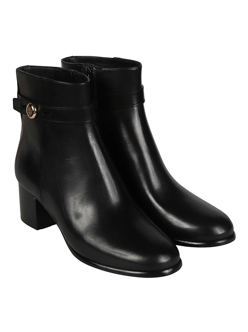 Tory Burch Romy Metallic Accent Block Heel Leather Ankle Boots
