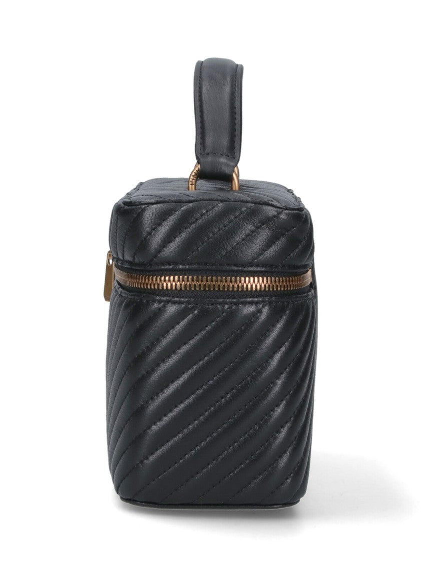 Pinko Quilted Leather Vanity Case With Adjustable Shoulder Strap