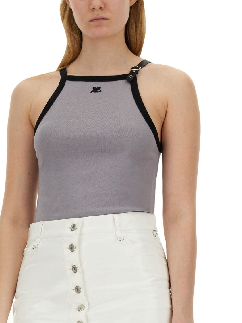 Courrèges Fitted Top With Central Logo And Contrasting Trim