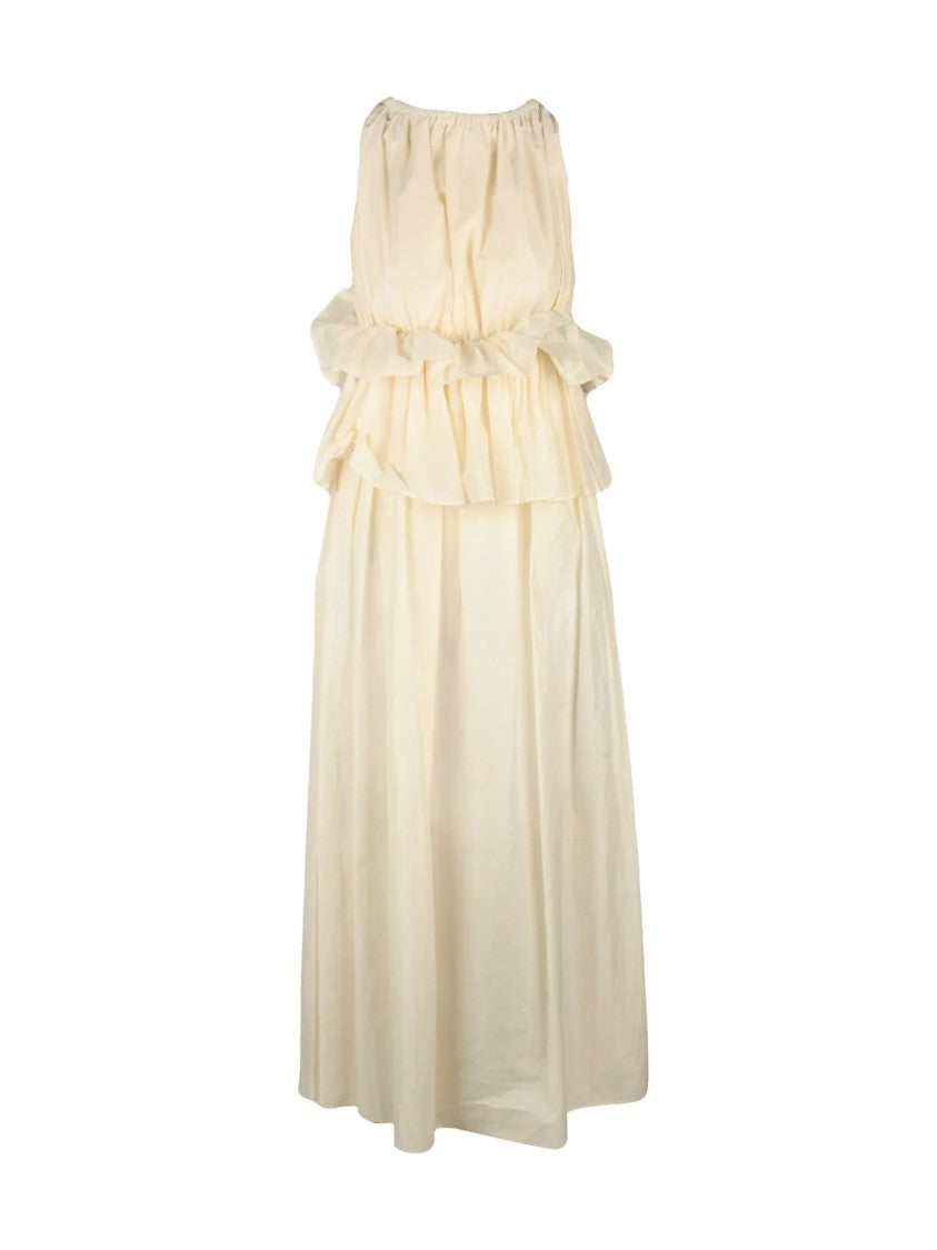 Ter Et Bantine Cream Gauzed Ruffled Peplum Cotton-Blend Maxi Dress